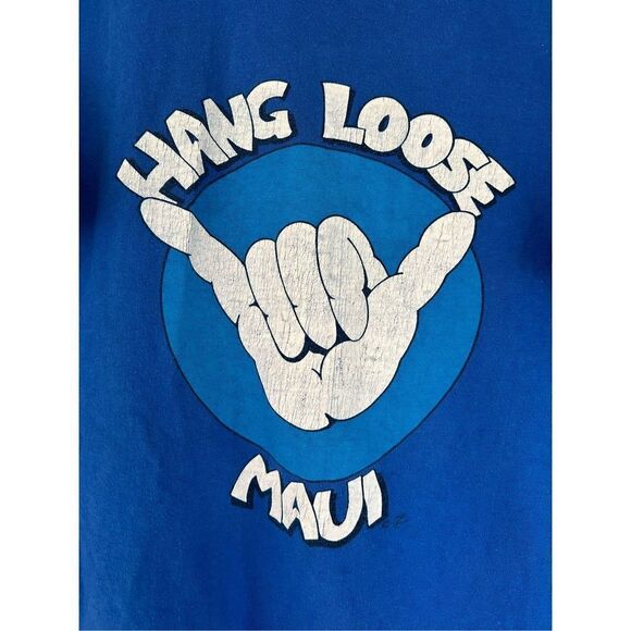 🐿️ Vintage Single Stitch Hanes Beefy-T Cotton Hang Loose Maui Blue T-Shirt Large - Picture 4 of 7